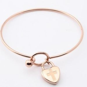 Cross bangle bracelet in rose tone NEW - Easter